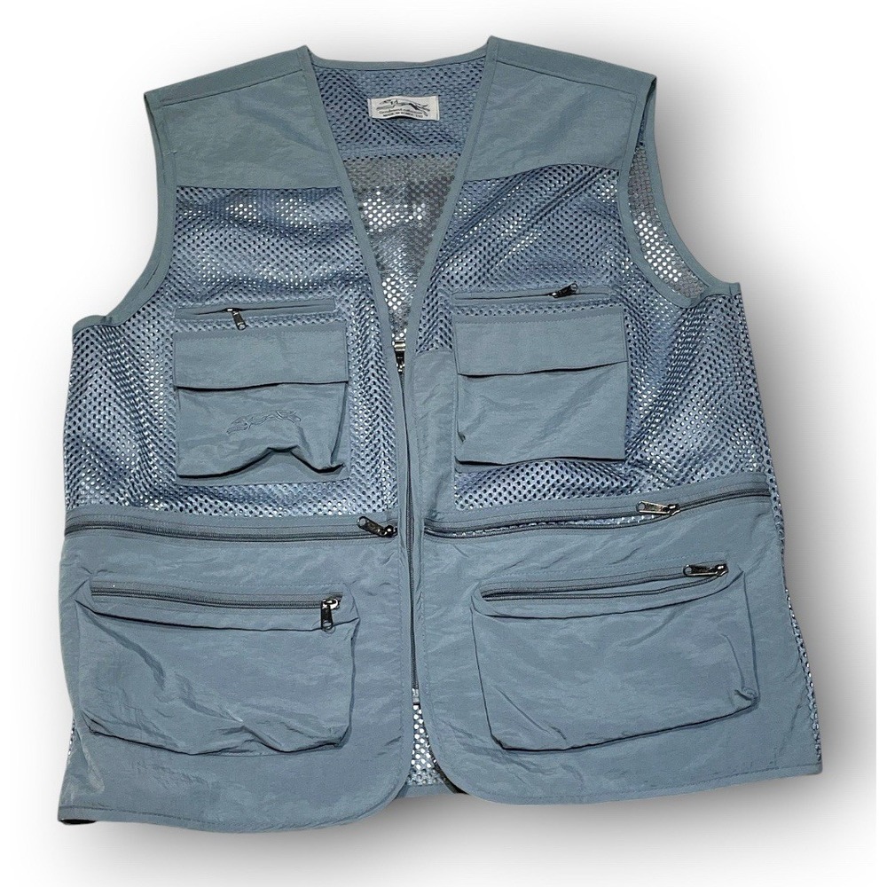 Greyhound Collection Fishing Safari Utility Vest Men XL Gray Mesh Pockets New